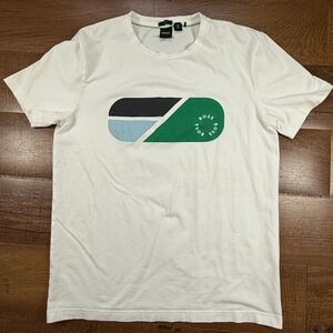 BOSS Hugo Boss Graphic T-Shirt Mens XL White Cotton Crew Neck Short Sleeve